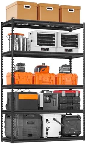 VEVOR Storage Shelves, 2500 lbs, 5 Tier Heavy Duty Garage Shelving, 18" D x 48" W x 72" H Adjustable Metal Shelves for Industrial Shelving Unit Utility Shelf, for Kitchen, Warehouse, Basement, Black
