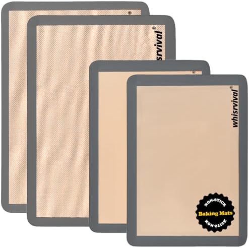 4 Pack Silicone Baking Mat, Non-Stick Silicone Baking Sheet, Food Safe, 480℉ Heat Resistant, 2 Half & 2 Quarter (Grey)