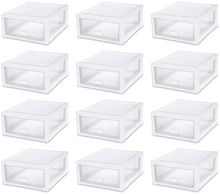 Sterilite 12-Pack 16 Quart Stacking Drawer, Clear Storage Closet Organizer, White Frame - Stackable Modular Plastic Drawers for Clothes, Accessories, Craft Supplies, Shoes or Linens