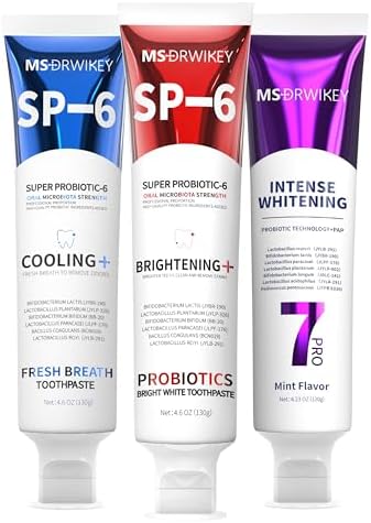 MSDRWIKEY Toothpaste Set - SP-6 Whitening & Cooling Fresh Breath, 7Pro Deep Whitening with Probiotics for Gum Health - Fluoride-Free, Enamel-Safe