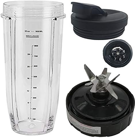32oz Cup with spout lid and blade 7 Fins Gear Replacement Parts Blade Assembly for 900W/1000W NUTRI NINJA PRO BL450 30/BL 456 30/ BL455 30 or 900W Nutri Ninja Pro Deluxe BL451 30
