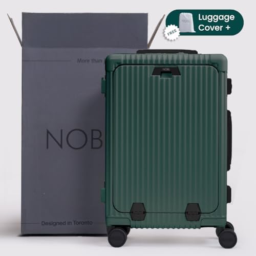 Nobl Travel Zipperless Carry On Suitcase - Noble Travel Suitcase Unbreakable Carry On Luggage 22x14x9 Airline Approved - Polycarbonate Shell, Aluminum Frame, Dual TSA Locks, 360° Spinner Wheels- Green