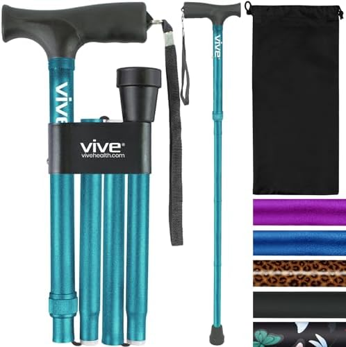 Folding Cane by Vive - Sturdy Lightweight Walking Stick for Men & Women - Collapsible Cane Design for Portability & Convenience - Sleek & Fashionable Look (Teal)