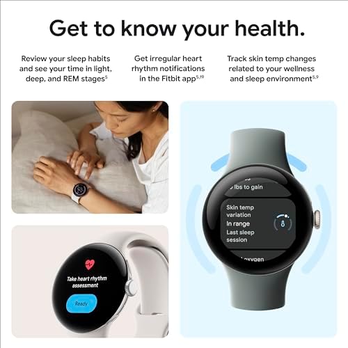 Google Pixel Watch 2 (Previous Model) with the Best of Fitbit - Heart Rate Tracking, Stress Management, Safety Features - Android Smartwatch - Polished Silver Aluminum Case - Bay Active Band - Wi-Fi