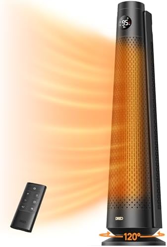 Dreo Space Heater Large Room, 30" Electric Heaters with Remote, 120° Oscillation, Adjustable Thermostat, 5 Heat & 3 Fan levels, 8 Safety Protections, 25dB Quiet, 1-12H Timer, Heater for Office, Black