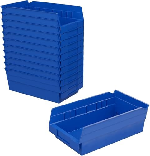 Akro-Mils 30130 Plastic Shelf Bins, Heavy Duty Storage Bins for Garage, Closet, and Drawer Organization, 12-Inch x 6-1/2-Inch x 4-Inch, Blue, 12-Pack