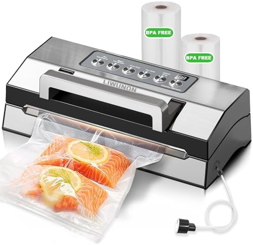 2025 Upgraded Precision Fast-Vacuum Sealer, LIWUNON Commercial Full Automatic Food Vacuum Sealer Machine, Double Heat Seal, Built-in Cutter&Bag Storage, Powerful Food Vacuum Saver, 2 Bag Rolls&hose
