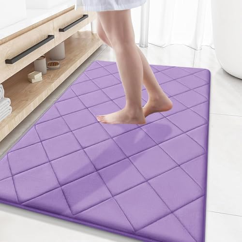 OLANLY Memory Foam Bath Mat 59x34, Ultra Soft and Absorbent Bathroom Rugs, Machine Washable, Comfortable Bath Carpet for Bathroom Floor, Tub and Shower, Lavender