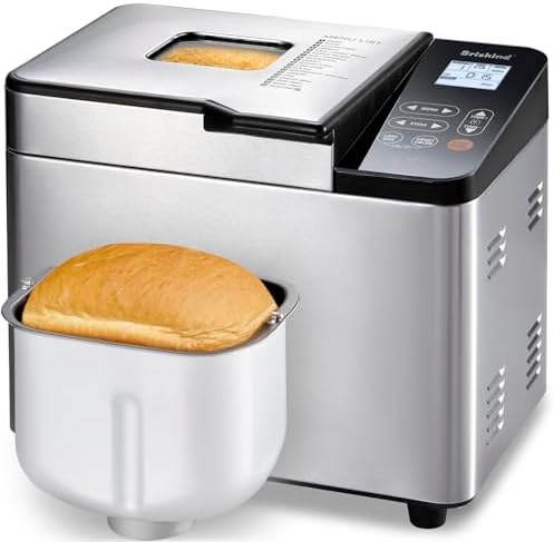 Bread Maker Machine with Ceramic Nonstick Pan, 19 Menus, 2 Pound Stainless Steel Breadmaker with Glass Touch Panel, Gluten Free, Sourdough Starter, Custom Setting, 3 Loaf Sizes & Crust Colors