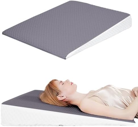 Wedge Pillow, Bed Wedge Pillows for Sleeping, Snoring, Back Support, After Surgery, Foam Triangle Pillow, Removable Washable Cover (Gray White 5in, 5in)