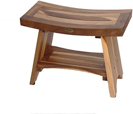 EcoDecors 24 Inch Serenity Waterproof Teak Wood Shower Bench Stool Seat Chair For Inside Shower Provides Safety, Storage, and Organization For Bathroom Accessories Natural Color