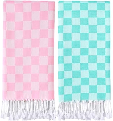 2 Packs Checkered Plaid Travel Towel Turkish Towel Beach Blanket Quick Dry Lightweight Hawaii Summer Vacation Necessities Europe Mexico Costa Rica Florida Trip Essentials Airplane Accessories Flight