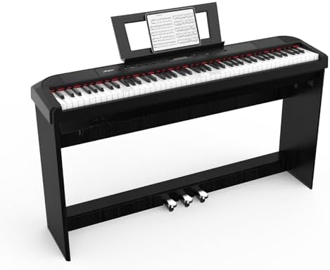Digital Piano, Full Size 88 Key Weighted Hammer Keyborad Piano, Portable Electric Keyboard Piano for Beginner/Adults with Sustain Pedal, Power Supply, And Built in Speakers (With Wood Stand)