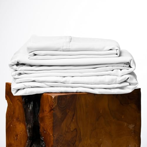 Olive + Crate Eucalyptus Sheets Set - Cooling Sheets for Hot Sleepers - 100% Organic Tencel Lyocell - King Size - Hypoallergenic, Moisture-Wicking - Deep Pockets - Soft, Durable 76" x 80" [White Snow]