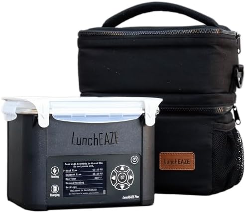 LunchEAZE Pro Cordless Heated Lunchbox – Battery-Powered, 4-Cup Capacity, 220°F Max, Automatic Scheduled Heating, Insulated Bag Included for Hot Meals Anywhere