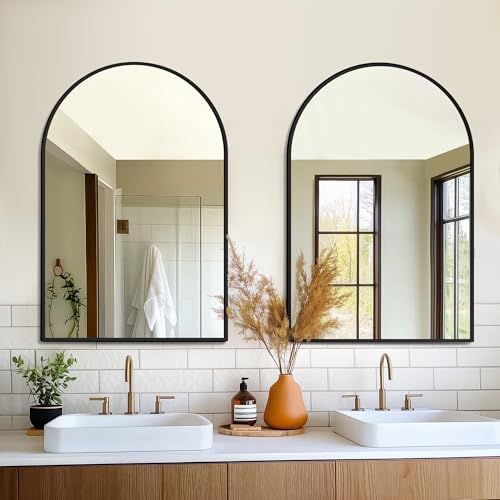 FICTOR Bathroom Mirror for Wall,2 Pack 24â€x36â€ Arched Vanity Bathroom Mirror for Over Sink, Metal Framed with HD Shatter-Proof Glass for Entryway, Living Room,Bedroom(Black)