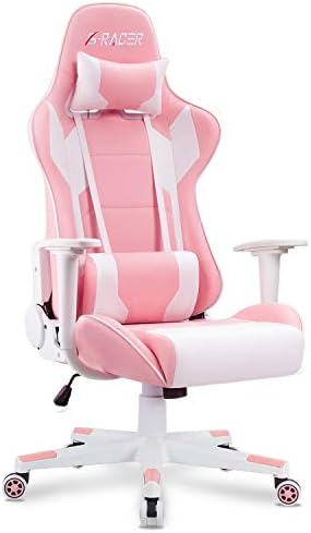 Homall Gaming Chair, Office Chair High Back Computer Chair Leather Desk Chair Racing Executive Ergonomic Adjustable Swivel Task Chair with Headrest and Lumbar Support(Pink)