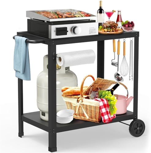32x20IN Double-Shelves Grill Table, Outdoor Grill Cart for Blackstone Griddle, Movable Pizza Oven Table Cart for Outside Patio, Kitchen Cooking Food Prep Table for Party