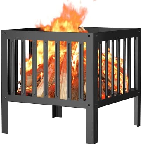 16-Inch Square Steel Grating Fire Pit in Black - Portable and Durable,Perfect for Backyard, Camping, and Bonfire Gathering Outdoor