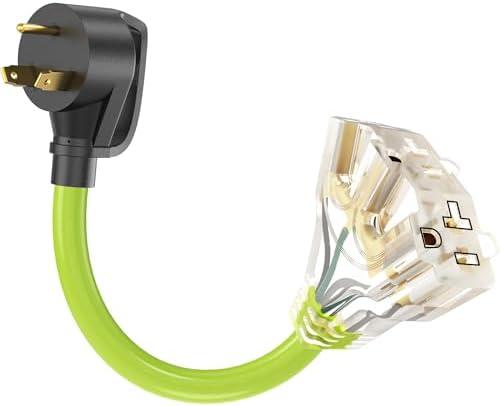 30 Amp to 110V Adapter Power Cord for RV/Generator, NEMA TT-30P to 5-15R/5-20R T-Blade Household Connectors,RV/Generator Adapter Cord with LED Indicator,10 Gauge 12 inch