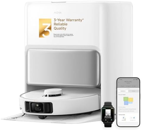 Mova P50 Pro Ultra Robot Vacuum and Mop, 19,000Pa Suction with Anti-Tangle Brush, Removable & Liftable Mop for Carpet & Floor, 167℉ Mop & Washboard Self Drying & Cleaning, Auto Empty & Refill