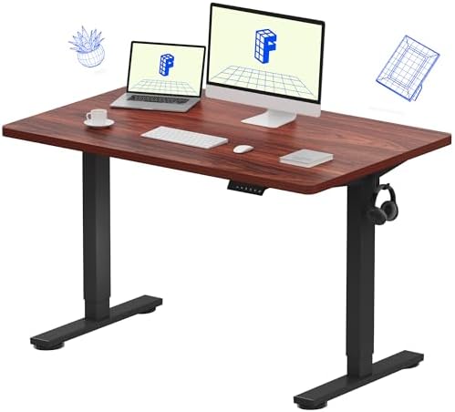 FLEXISPOT EN1 Whole-Piece Standing Desk - 48 x 30 Inches Electric Height Adjustable Sit Stand Desk (Black Frame + 48 in Mahogany Top, 2 Packages)