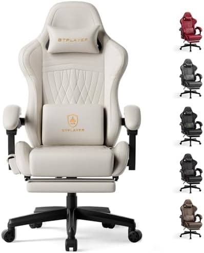 GTPLAYER Gaming Chair with Speakers, Video Game Chairs with Footrest, PC Gamer Chairs for Adults - Padded High Back Ergonomic Reclining Silla Gamer, Linkage Armrest, Ace Pro, Ivory New