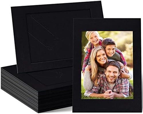 Juexica 100 Pieces Paper Picture Frames 4x6 Standing Photo Frames with Easel Stand Cardboard Picture Art for Family DIY Craft Decoration Christmas Graduation Wedding Display, Black