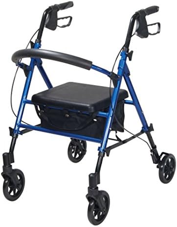 Drive Medical RTL10261BL Foldable Rollator Walker with Seat - Adjustable Handles and Seat, Blue
