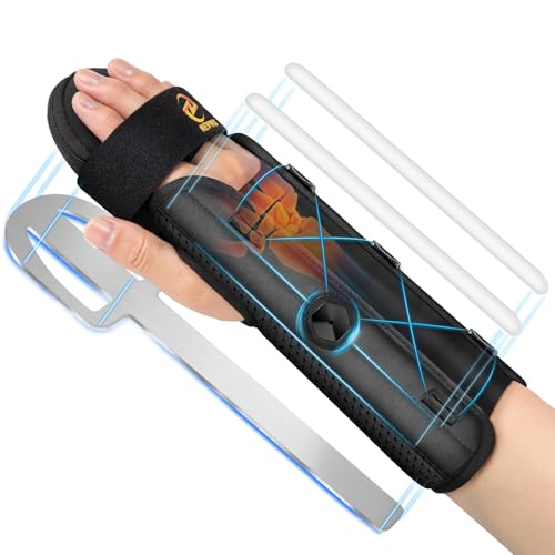 Resting Hand Splint with Adjustable Knob, Carpal Tunnel Wrist Brace Night Support with Removable Wrist Splint, Pain Relief for Stroke Recovery, Tendonitis, Arthritis, etc. Either Hand, S/M,L/XL