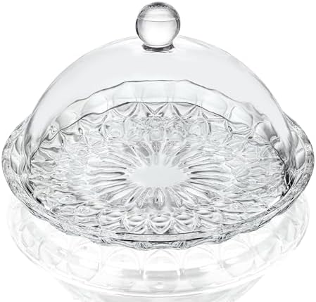 kanpura 7'' Clear Glass Cake Stand with Lid Crystal Cake Holder Covered Versatile Glass Dome Dessert Stand for Christmas Party Table Centerpiece