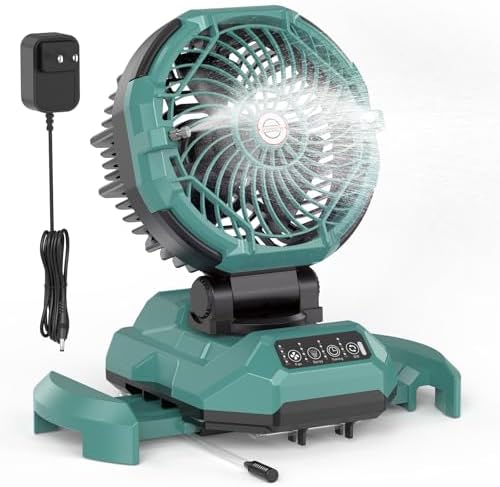 Portable Misting Fan for Outdoors Patios - 30000mAh Rechargeable Battery Powered Camping Fan, 4 Spray Mister with Timer, Fits 10-13" Bucket, 4 Speed, 90° Auto Oscillation for Garden Sports Travel Golf