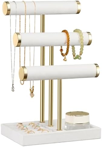 3 Tier Bracelet Holder Display - Detachable T Bar White Velvet Bracelet Holder, Jewelry Holder Organizer for Bracelet, Necklace, Watches, Rings