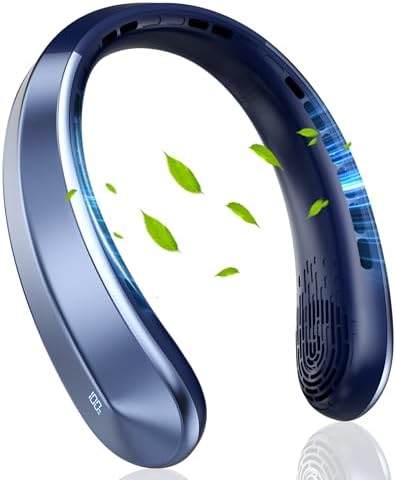 Neck Fan, Portable Fan around Neck, 4000mAh Battery Operated Wearable Personal Fan with USB Rechargeable, 3 Wind Speed,LED Display, Bladeless,Headphone Design for Travel, Men Women