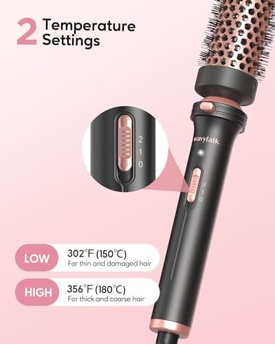 Wavytalk Thermal Brush, 1 1/2 inch Heated Round Brush with Detachable Head, Velvet Pouch and Dual Voltage for Travel, Easy to Create Blowout Look, Rose Gold
