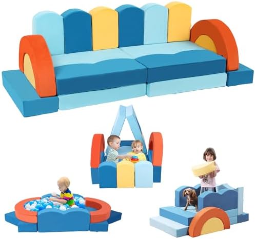 22Pcs Modular Kids Play Couch for Toddler - Kids Sofa Bed for Playroom, Convertible Furniture Ocean Theme Modular Sofa Building Fort for Inspiring Creativity