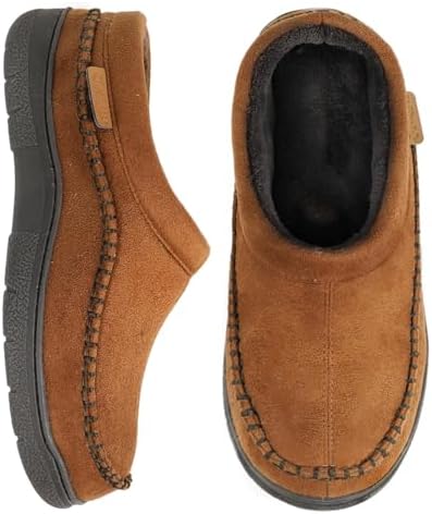 Zigzagger Men's Slip On Moccasin Slippers, Indoor/Outdoor Warm Fuzzy Comfy House Shoes, Fluffy Wide Loafer Slippers