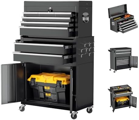 8-Drawer Rolling Tool Chest with Lock, Detachable Tool Cabinet Cart with Wheels, High-Capacity Mechanic Tool Organizer for Garage Workshop Warehouse Storage