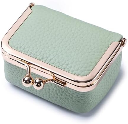 Genuine Leather Mini Jewelry Box - Vintage-Inspired Travel Jewelry Organizer with Kiss Lock, Compact Ring Box for Women, Perfect for Earrings, Rings, Necklaces, Bracelets (B Green)