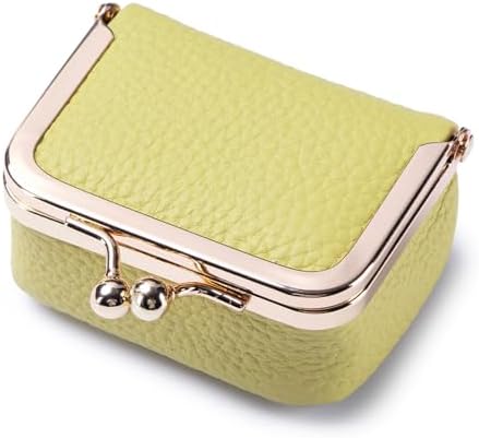 Genuine Leather Mini Jewelry Box - Vintage-Inspired Travel Jewelry Organizer with Kiss Lock, Compact Ring Box for Women, Perfect for Earrings, Rings, Necklaces, Bracelets (B Yellow)