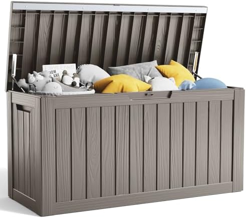 80 Gallon Resin Deck Box, Lockable Patio Outdoor Storage Box for Furniture, Garden Tools and Tools Storage, Waterproof Outside Storage Boxes - Grey