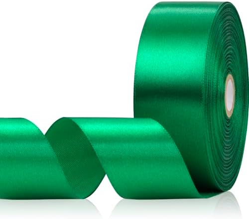 Green Ribbon 1-1/2 Inch x 60 Yards, Green Satin Ribbon for Crafts, Gift Wrapping, Flower Bouquet, Handmade Roses, Christmas, Wedding and Festival Decor