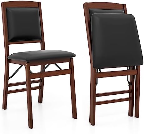 Giantex Folding Dining Chairs Set of 2, Foldable Wood Kitchen Chairs with Padded Seat, Solid Wood Frame, Max Load 400 Lbs, No Assembly Easy to Store Wooden Dining Chairs for Apartment, Small Space