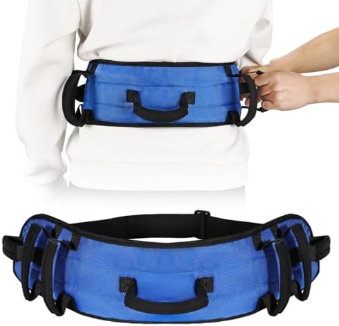 Rhino Valley Gait Belt for Senior with 7 Handles, 59" Anti-Slip Gate Belts Medical for Elderly, Transfer Belt with Quick Release Buckle, Elderly, Physical, Handicap, Bariatric Therapy, Blue & Black