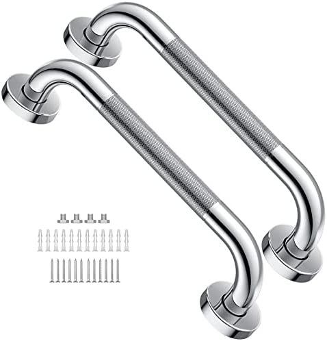 12 Inch Anti Slip Shower Grab Bar 2 Pack, Munzong Stainless Steel Bathroom Grab Bar, Satin Brushed Nickel Bathroom Balance Bar,Safety Hand Rail Support Elderly Senior Assist Handle