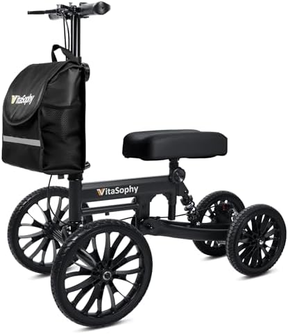 All Terrain Knee Scooter with Disc Brake System, Steerable Knee Walker for Adults for Foot Surgery, Broken Ankle - Rover Scooter for Broken Foot Injured Leg Crutch (Black)