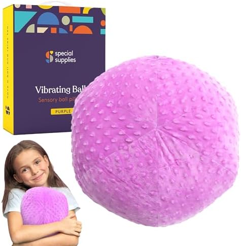 Special Supplies Vibrating Ball Pillow Sensory Pressure Activated for Kids and Adults, Plush Minky Soft Cover-Textured Therapy Stimulation Bumps, 3 Vibration Modes, Music & Voice Recording- Purple