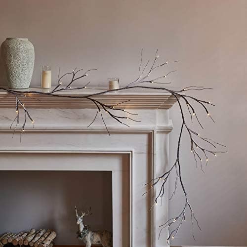 Hairui Lighted Garland Snow Flocked 6FT 48 LED Battery Operated Pre-lit Twig Vine Winter Christmas Party Decoration Indoor Outdoor Use