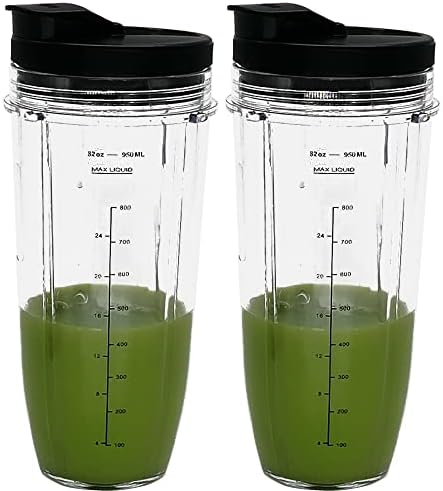 2 Packs Replacement 32OZ Cups With Spout Lids,950ML(32oz) Measuring Scale Cup Mug, FIT FOR ALL Nutri Ninja Pro and Nutri Ninja Auto IQ Series Blenders (2, 27)