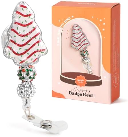 Christmas Tree Badge Reel, Christmas Tree Cake Sparkly Glitter Retractable Badge Reel for Nurses RN EN Doctor Paramedic Teachers Medical Office Womens